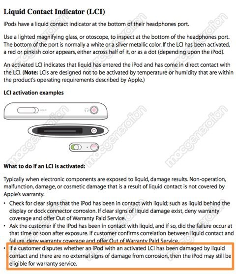 Νέες οδηγίες από την Apple για την εγγύηση των iPod όσον αφορά τους αισθητήρες υγρασίας (LCI)
