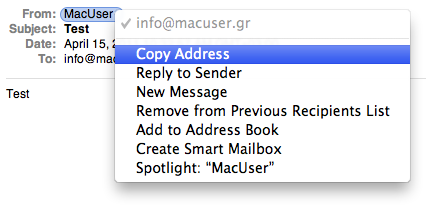 Αντιγραφή (μόνο) της διεύθυνσης email από το Mail.app